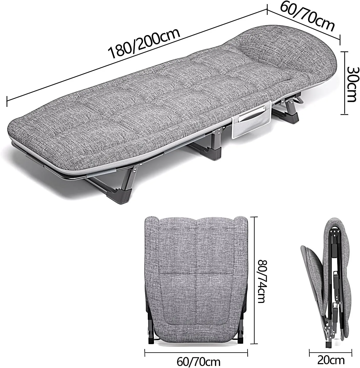 Generic Folding Bed with Mattress 6 Position Adjustable Backrest Camping Cots for Adults with 300kg Load Capacity Folding Camping Cot Sleeping Cot for Adult(Gray,180 * 60 * 30cm), Grey