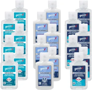 Germ-X Hand Sanitizer Bundle: Original, Advanced, and Nourish Formulas – Moisturizing, Sanitizing Formula, No Rinse Formula, Mini Travel Size for On-The-Go, 2 Fl Oz (3 Packs of 6)