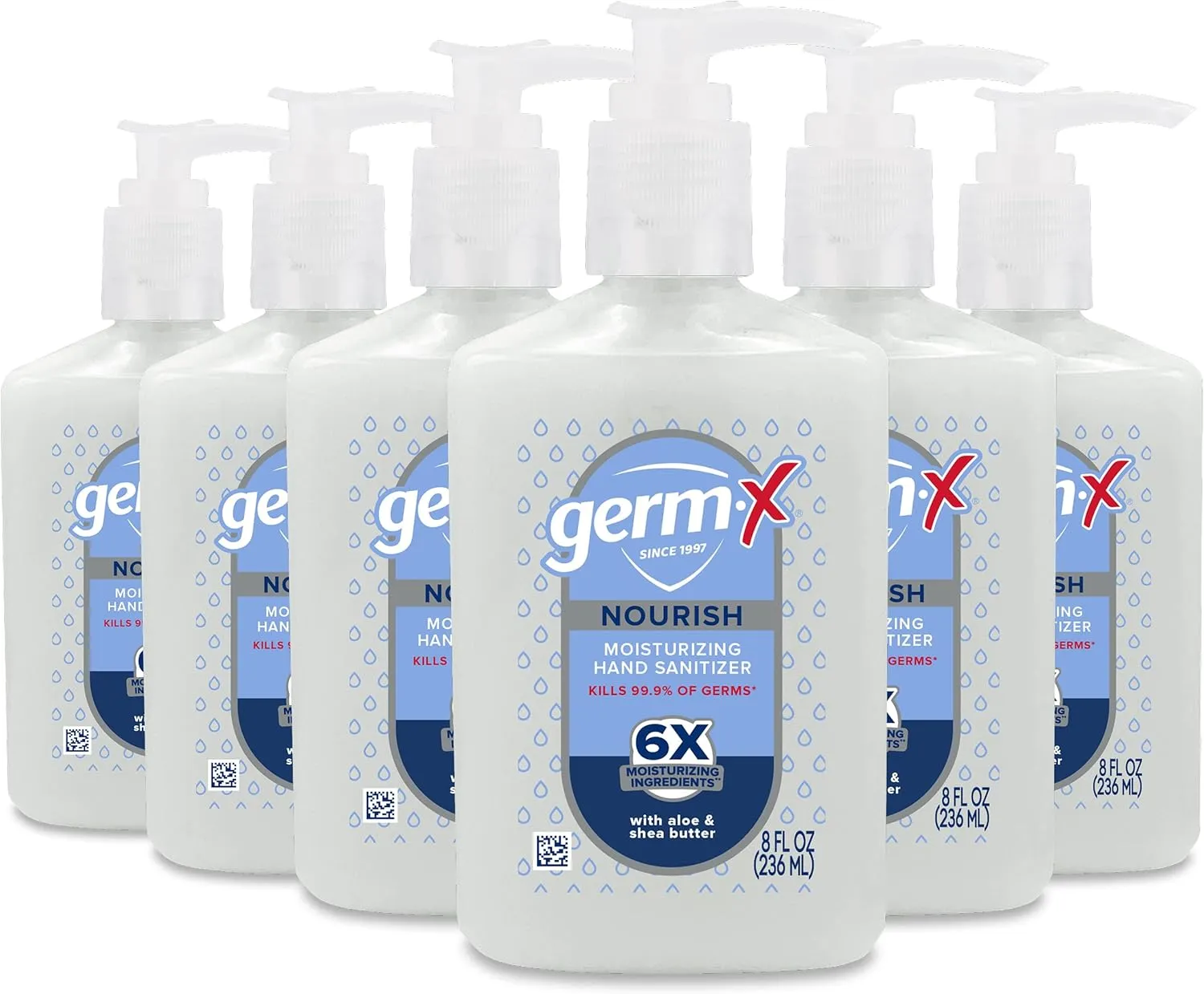 Germ-x Nourish Hand Sanitizer, 2-in-1 Moisturizing and Sanitizing Formula with Shea Butter, Vitamin E & Aloe, Non-Greasy, Fresh Scent, Pump Bottle, 8 Oz (Pack of 6)