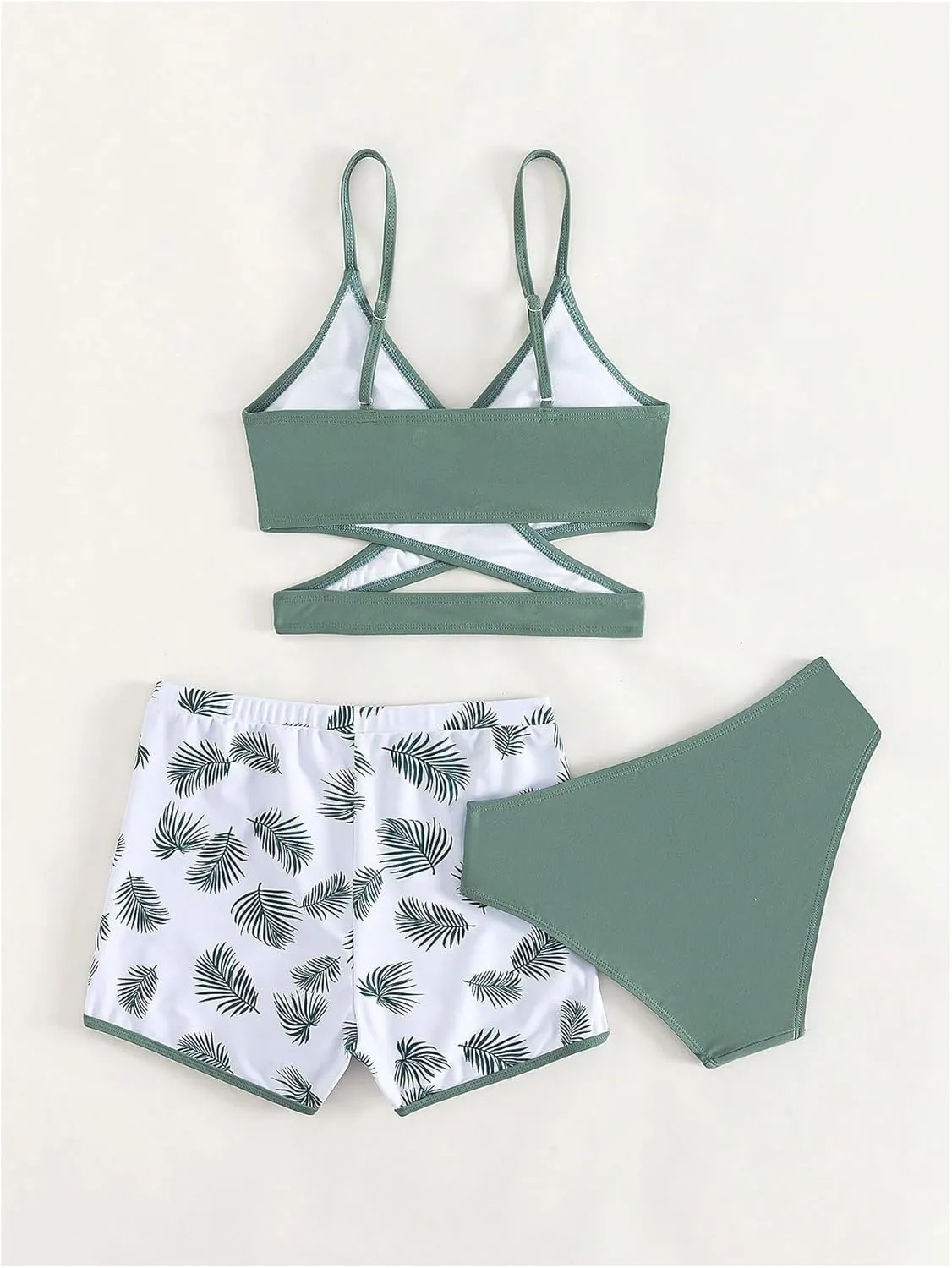 Girl's 3 Piece Swimsuit Tropical Wrap Criss Cross Cute Bikini Set Bathing Suit with Beach Shorts