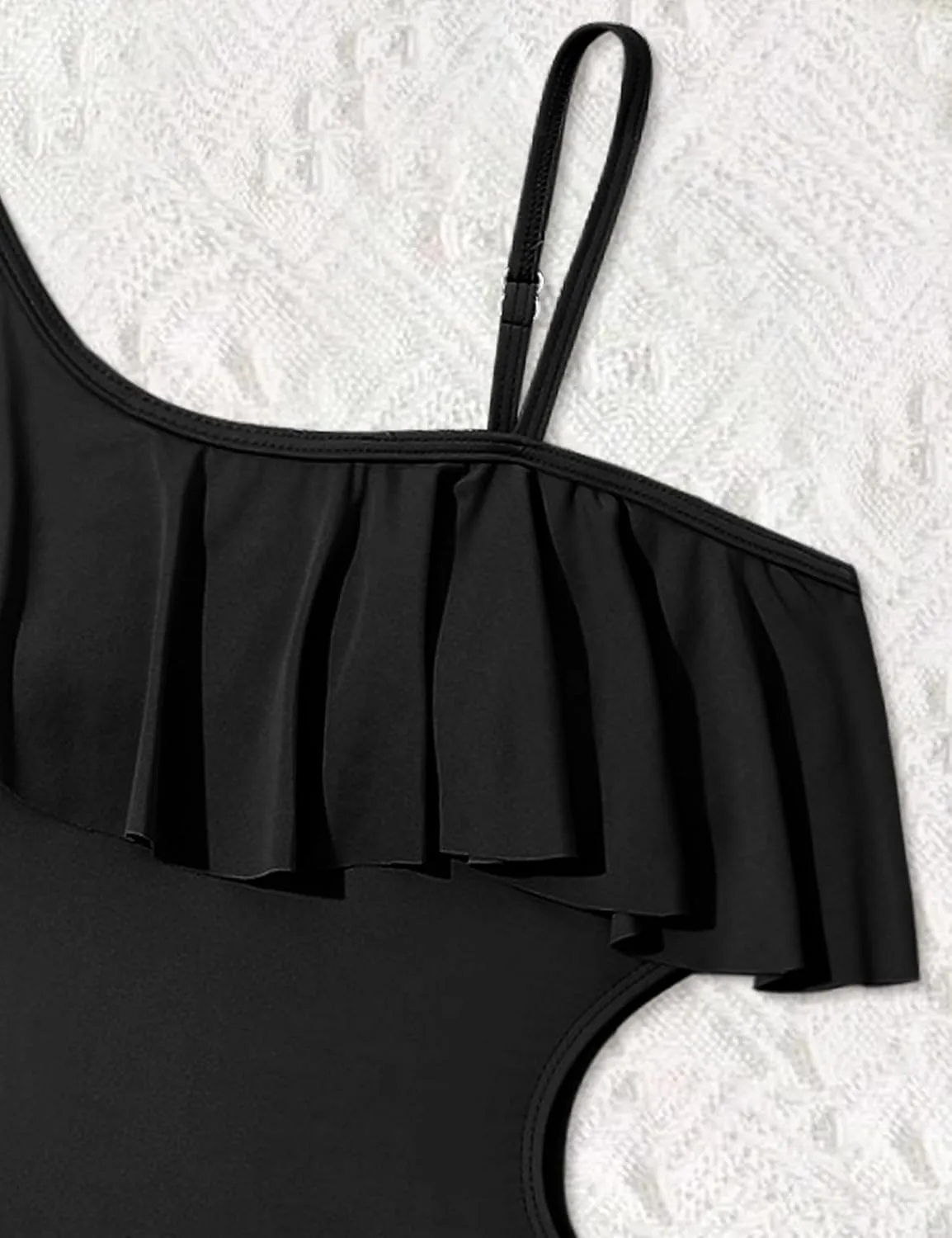 Girls One Piece Swimsuits Cut Out Swimsuit with Mesh Skirt Ruffle Girls Bathing Suit 9-16 Years Summer Beach Swimwear