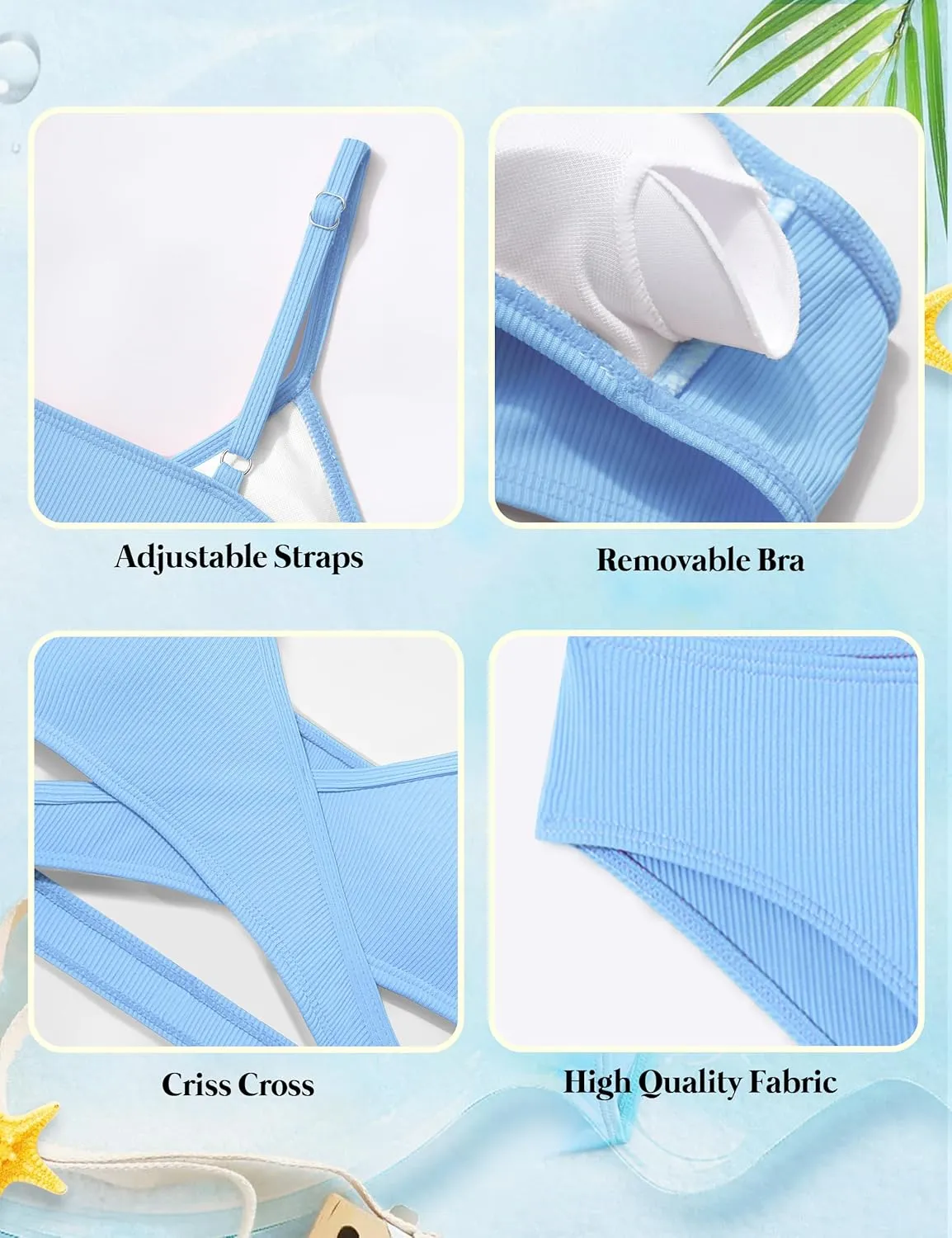 Girls Swimsuit Bikini Set,Criss Cross Bathing Suits for Girls Two Piece Swimsuit Solid Color Girls' Swimwear