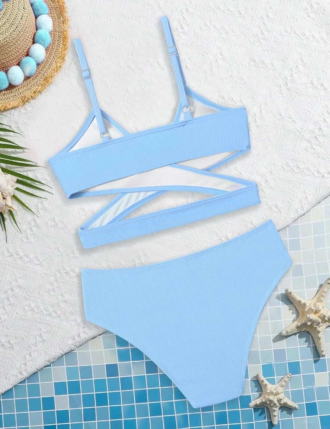Girls Swimsuit Bikini Set,Criss Cross Bathing Suits for Girls Two Piece Swimsuit Solid Color Girls' Swimwear