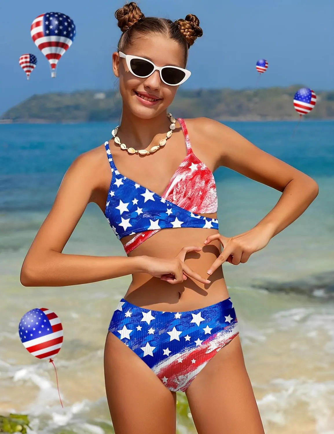 Girls Swimsuit Bikini Set,Criss Cross Bathing Suits for Girls Two Piece Swimsuit Solid Color Girls' Swimwear