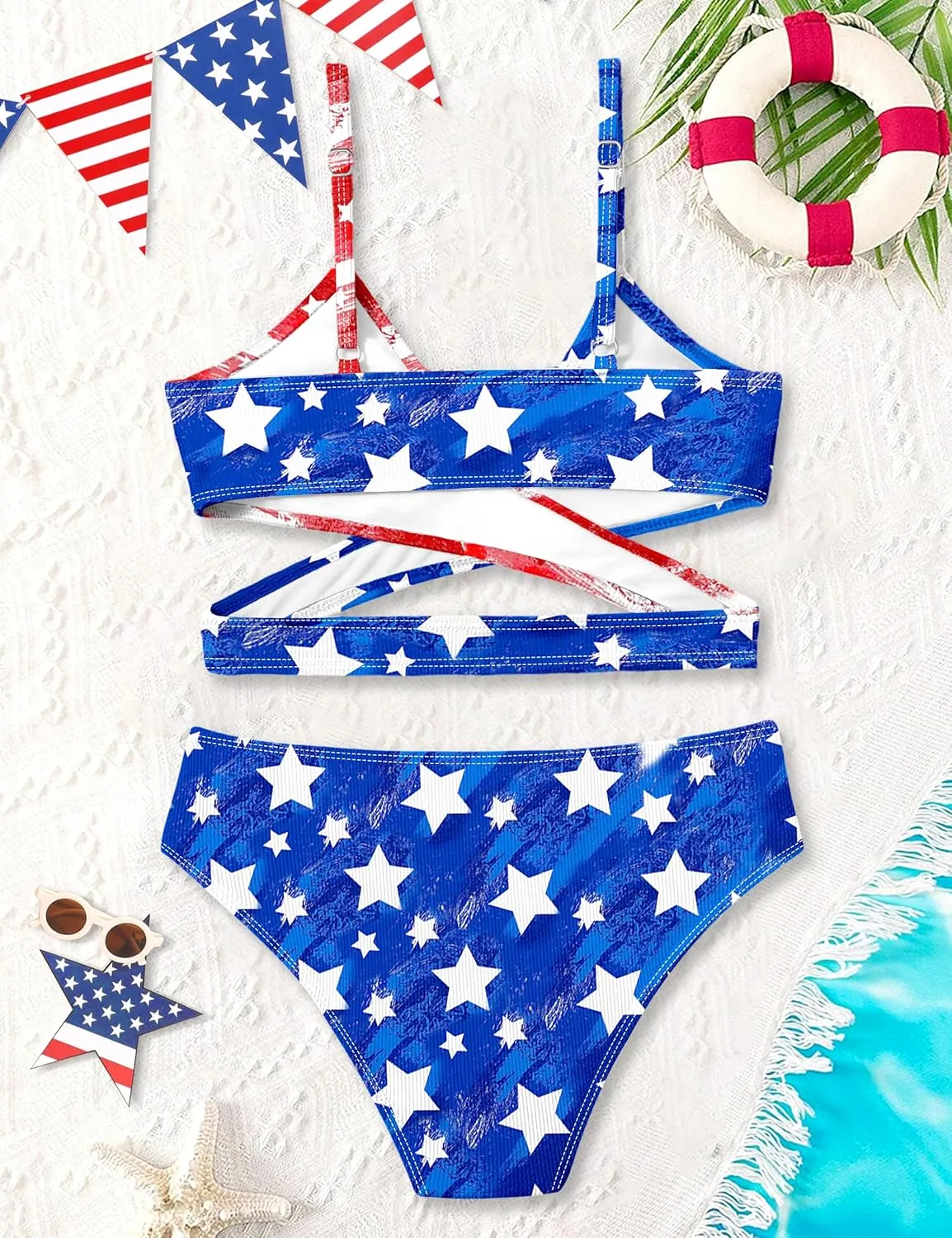 Girls Swimsuit Bikini Set,Criss Cross Bathing Suits for Girls Two Piece Swimsuit Solid Color Girls' Swimwear
