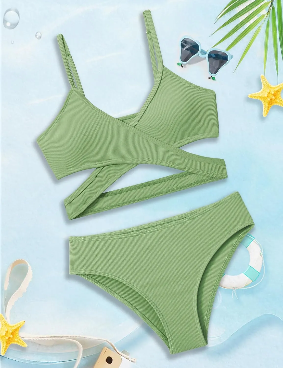 Girls Swimsuit Bikini Set,Criss Cross Bathing Suits for Girls Two Piece Swimsuit Solid Color Girls' Swimwear