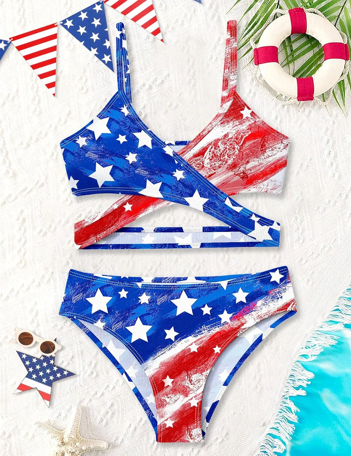 Girls Swimsuit Bikini Set,Criss Cross Bathing Suits for Girls Two Piece Swimsuit Solid Color Girls' Swimwear