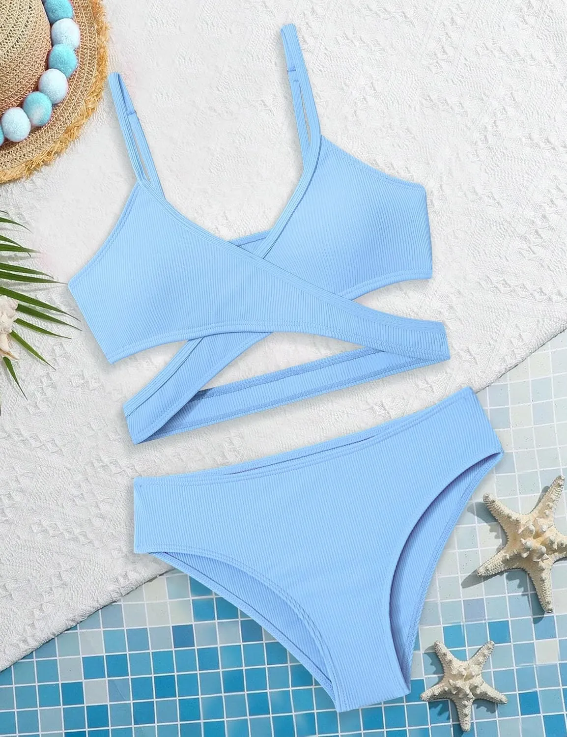 Girls Swimsuit Bikini Set,Criss Cross Bathing Suits for Girls Two Piece Swimsuit Solid Color Girls' Swimwear