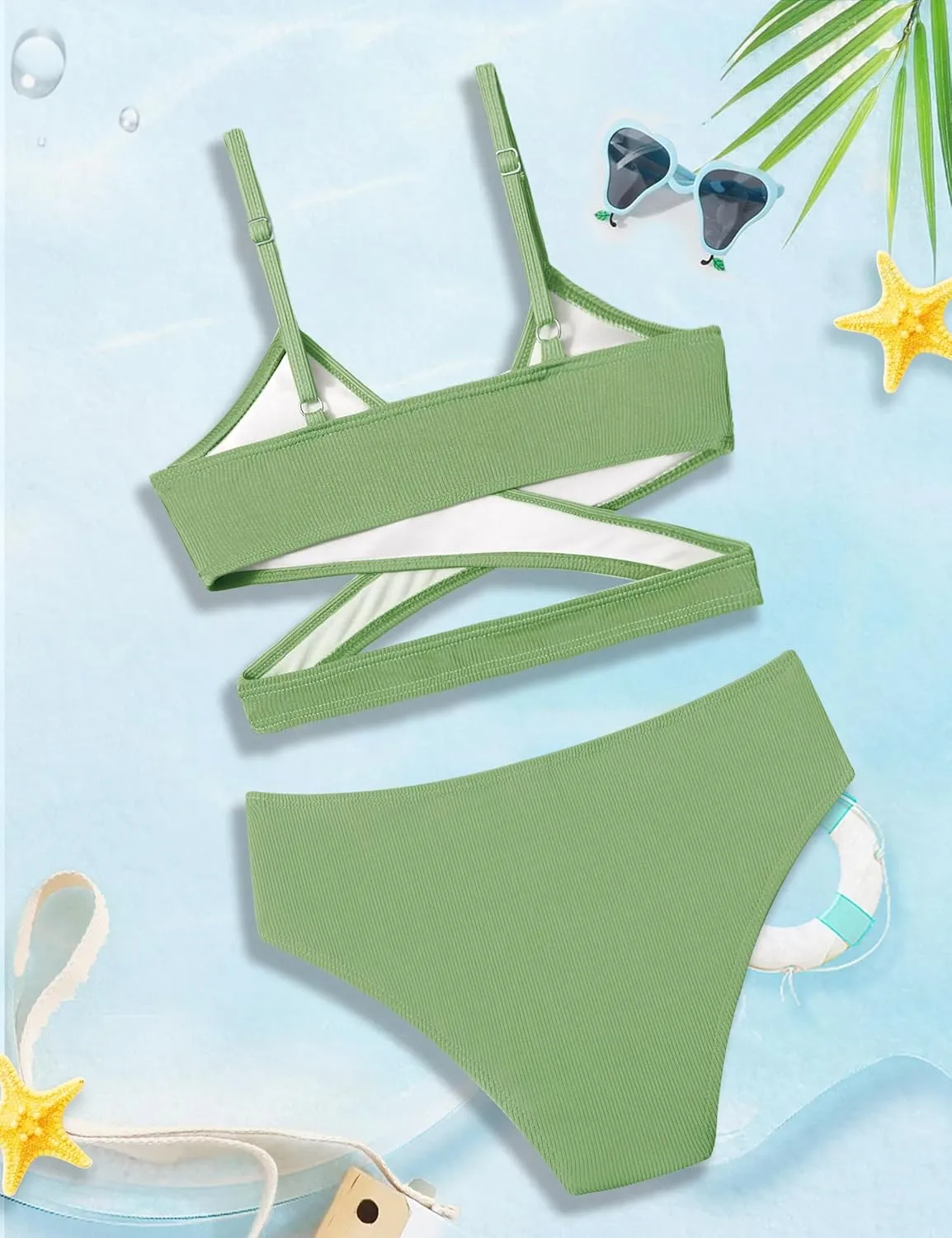 Girls Swimsuit Bikini Set,Criss Cross Bathing Suits for Girls Two Piece Swimsuit Solid Color Girls' Swimwear