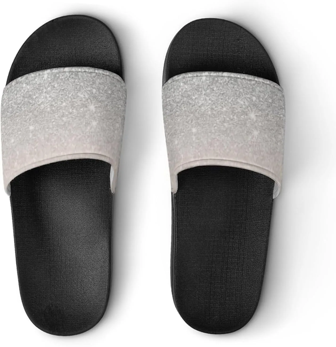Girly Silver Glitter Ombre Sparkles Womens Slide Sandals Non Slip Summer House Slippers for Girls Slip-on Flip Flops