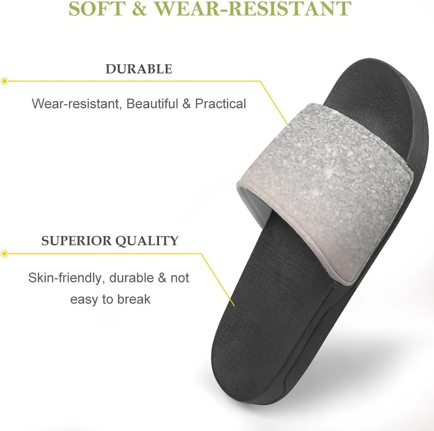 Girly Silver Glitter Ombre Sparkles Womens Slide Sandals Non Slip Summer House Slippers for Girls Slip-on Flip Flops