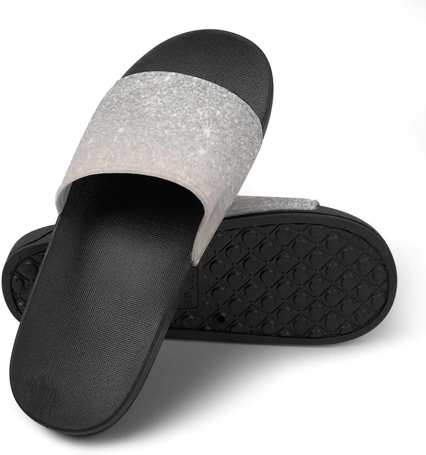 Girly Silver Glitter Ombre Sparkles Womens Slide Sandals Non Slip Summer House Slippers for Girls Slip-on Flip Flops