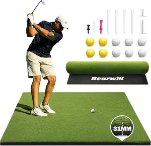 Golf Mat 31mm, 5x4ft/5x5ft Golf Hitting Mat for Indoor Outdoor Practice, High-Elasticity Elite Artificial Grass Simulator Turf Mat for Chipping Swing Driving Training