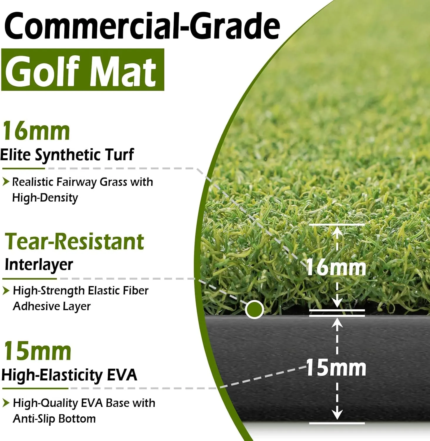 Golf Mat 31mm, 5x4ft/5x5ft Golf Hitting Mat for Indoor Outdoor Practice, High-Elasticity Elite Artificial Grass Simulator Turf Mat for Chipping Swing Driving Training