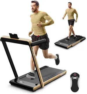 Goplus 2 in 1 Under Desk Treadmill, 2.5HP Superfit Folding Treadmills for Home Office w/Smart APP, Remote Control, LED Display, Bluetooth Speaker, Foldable Walking Jogging Machine (Yellow)