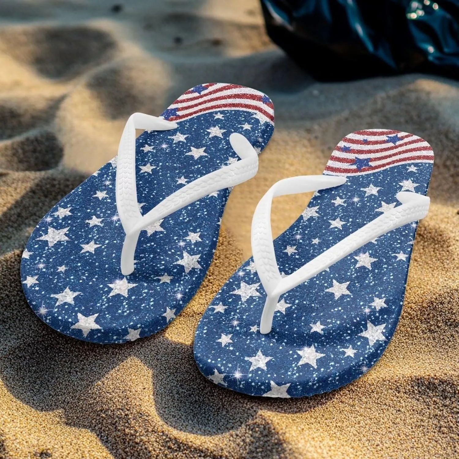 GOSTONG Women's Flip Flops Non-Slip Lightweight Sandals for Beach Pool Party Comfort Summer Sandals Teen Girls White Strap Size 5-9