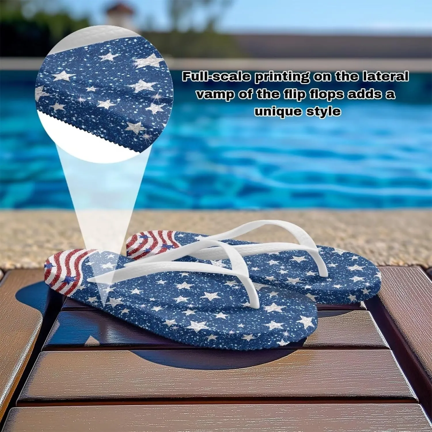 GOSTONG Women's Flip Flops Non-Slip Lightweight Sandals for Beach Pool Party Comfort Summer Sandals Teen Girls White Strap Size 5-9