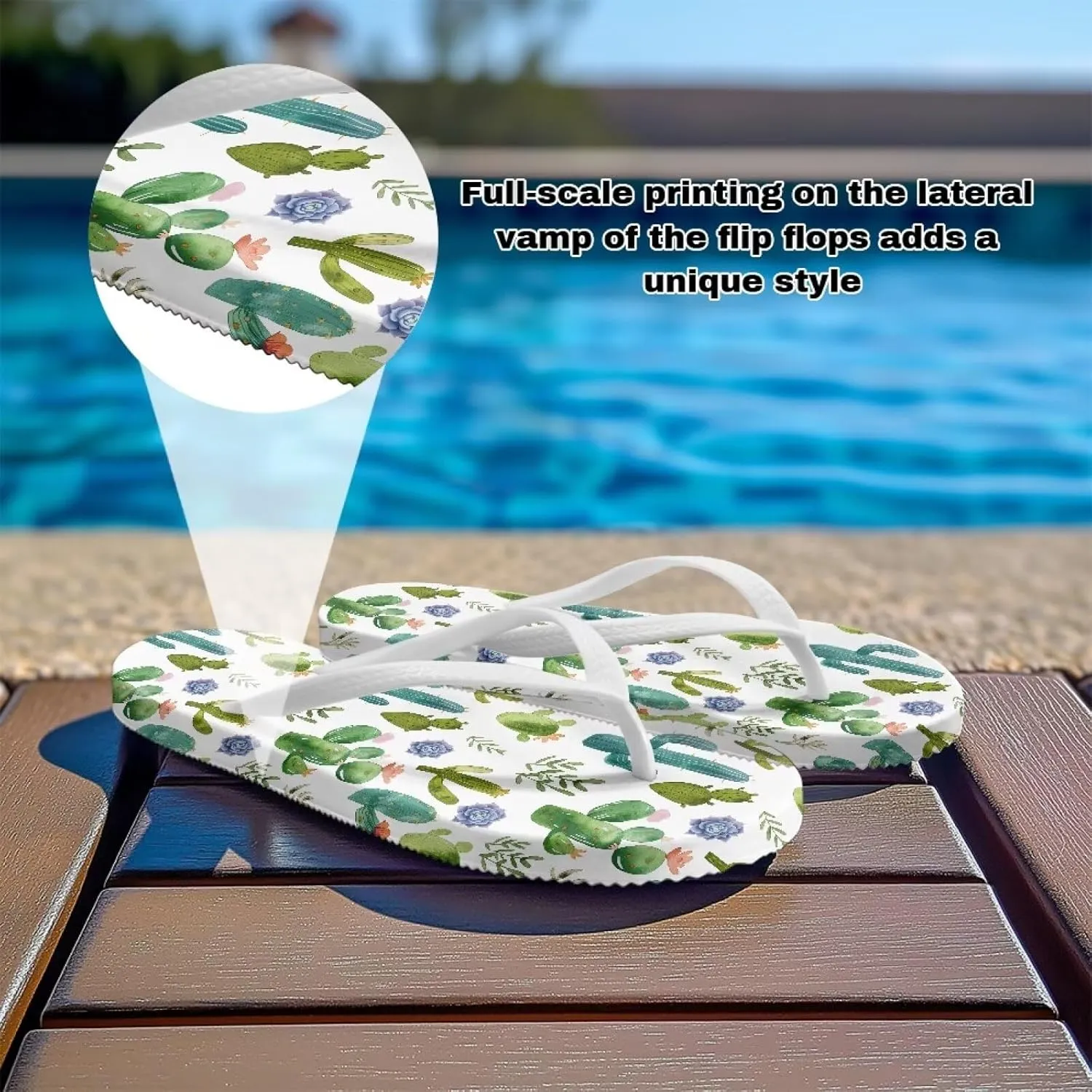 GOSTONG Women's Flip Flops Non-Slip Lightweight Sandals for Beach Pool Party Comfort Summer Sandals Teen Girls White Strap Size 5-9