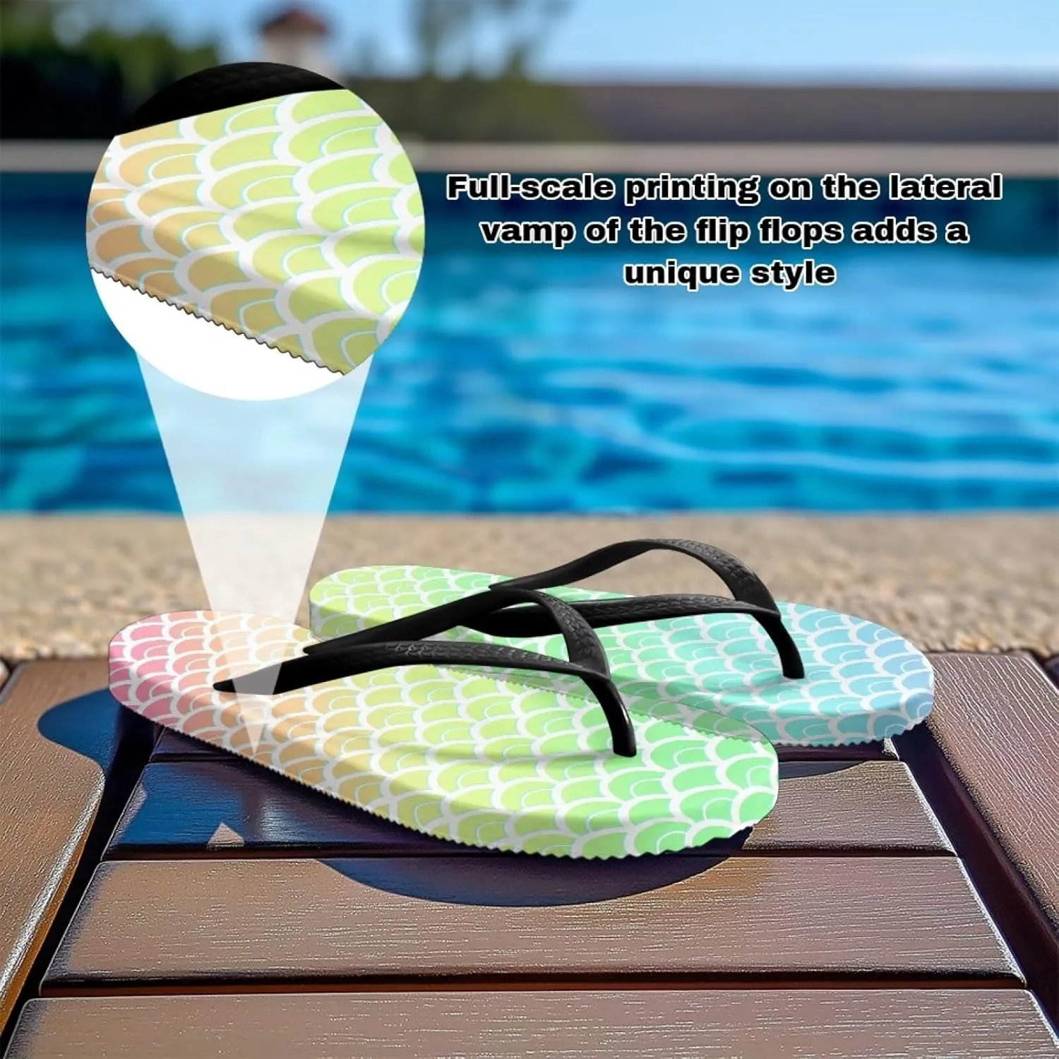 GOSTONG Women's Vacation Sandals Soft Non-Slip Flip Flops Lightweight Beach Pool Sandals Summer Slippers for Teen Girls Black Strap Size 5.5-9.5