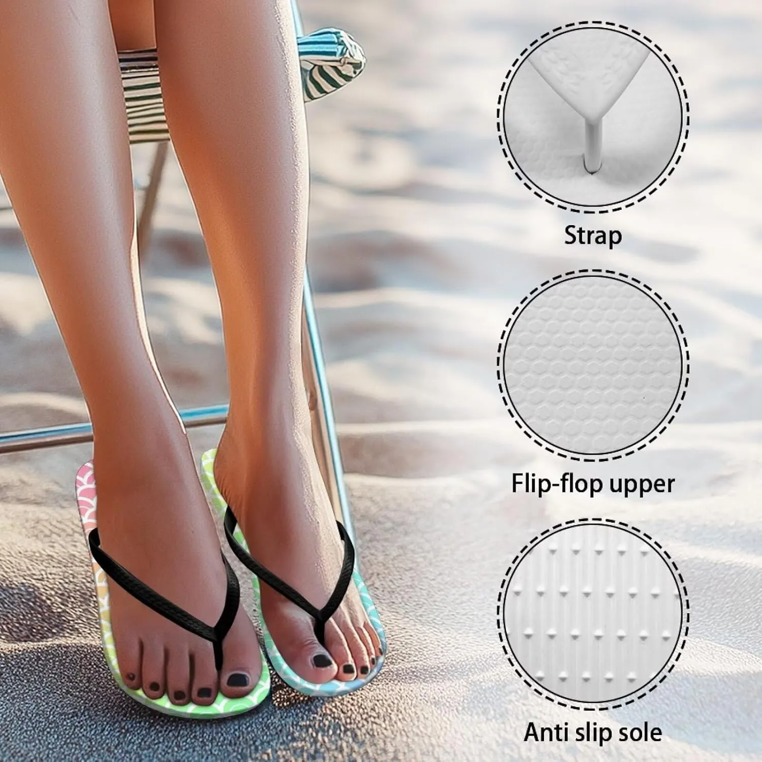 GOSTONG Women's Vacation Sandals Soft Non-Slip Flip Flops Lightweight Beach Pool Sandals Summer Slippers for Teen Girls Black Strap Size 5.5-9.5