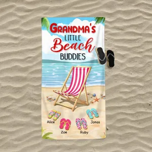 Grandma’s Little Beach Buddies - Personalized Gift for Grandma Flip Flops Summer Vacation Beach Towel