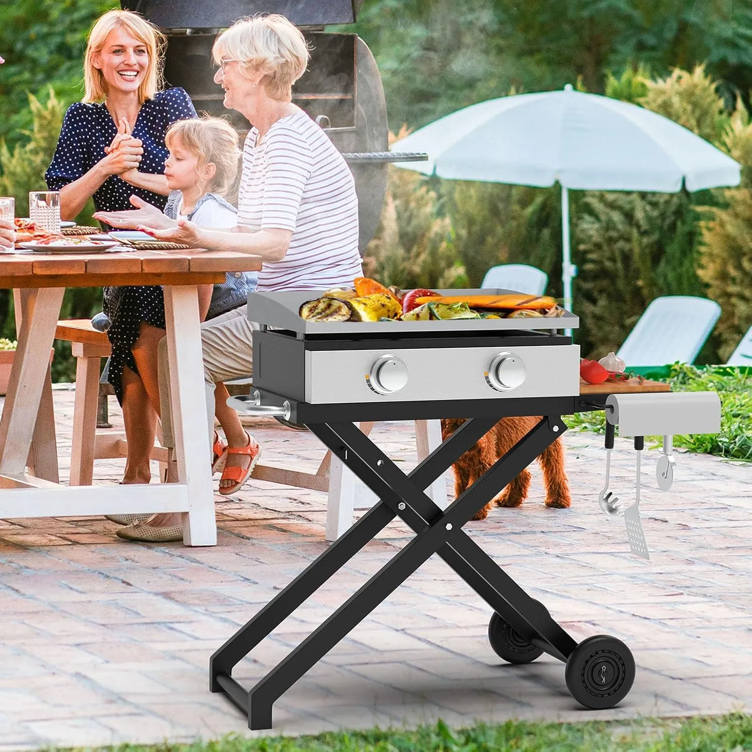 Griddle Stand for Blackstone 22 17 Inch Tabletop Grill, Heavy-Duty Foldable Griddle Table with Wheels, Griddle Trolley Dining Table Cart, Grill Replacement Part for Outdoor Camping BBQ Tailgating