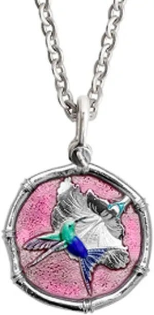 Guy Harvey Jewelry Hummingbird and Hibiscus Necklace - Pendant Crafted in Sterling Silver on 18" Chain