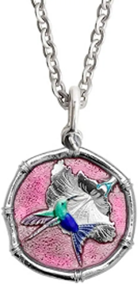 Guy Harvey Jewelry Hummingbird and Hibiscus Necklace - Pendant Crafted in Sterling Silver on 18" Chain