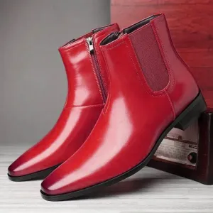 Handmade Black-Burgundy Color Genuine Calf Leather High Ankle Stylish Chelsea   Side Zipper Boots For Men's