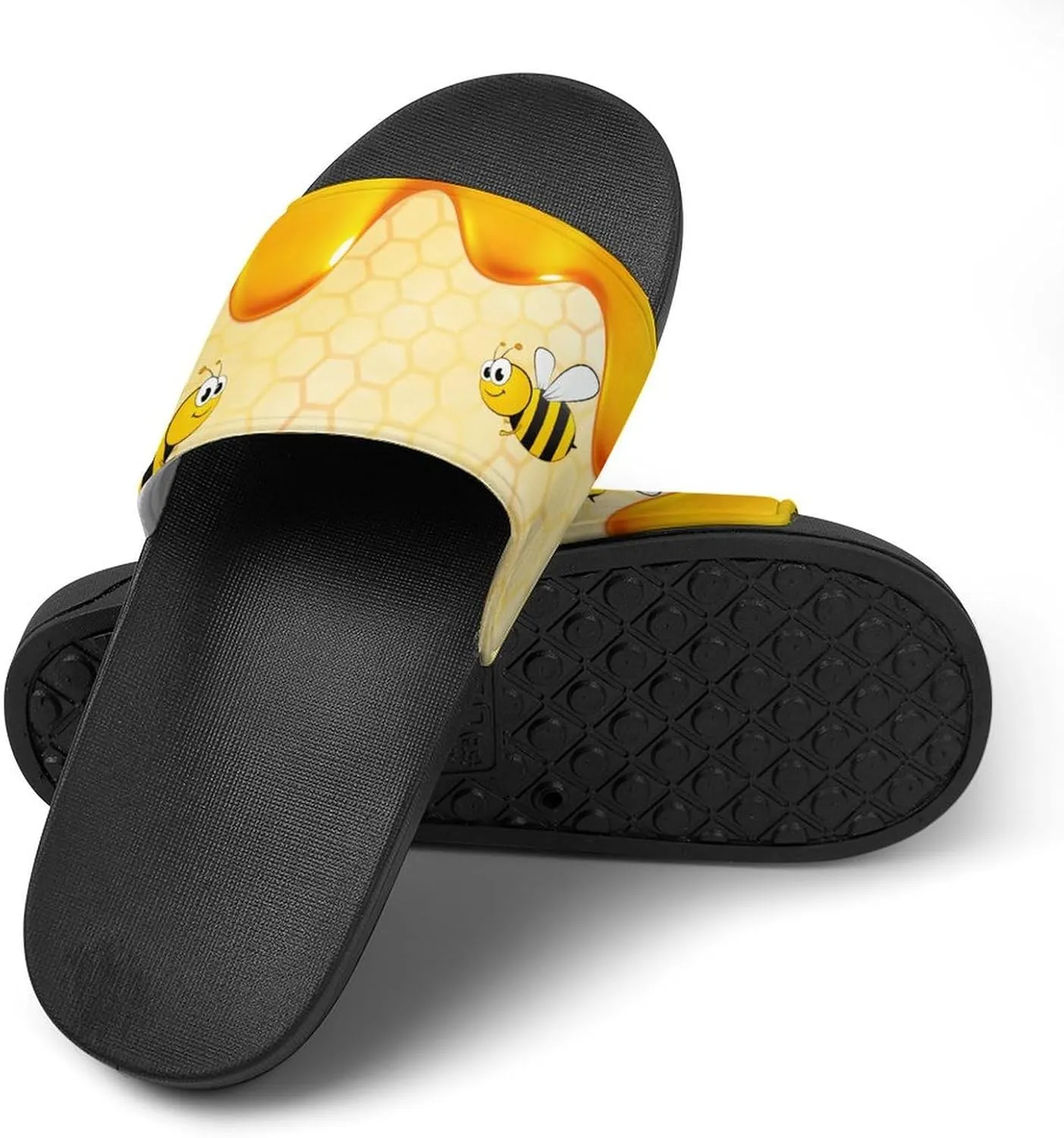 Happy Bumble Bees Yellow Womens Slide Sandals Non Slip Summer House Slippers for Girls Slip-on Flip Flops