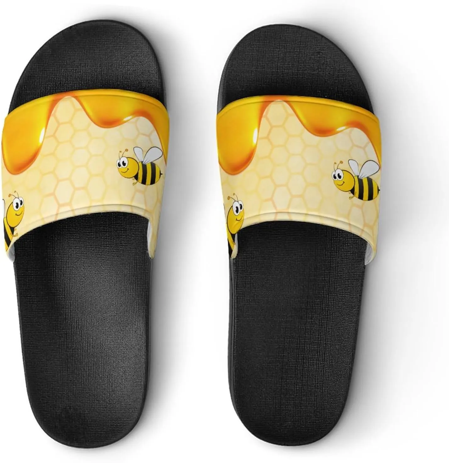 Happy Bumble Bees Yellow Womens Slide Sandals Non Slip Summer House Slippers for Girls Slip-on Flip Flops