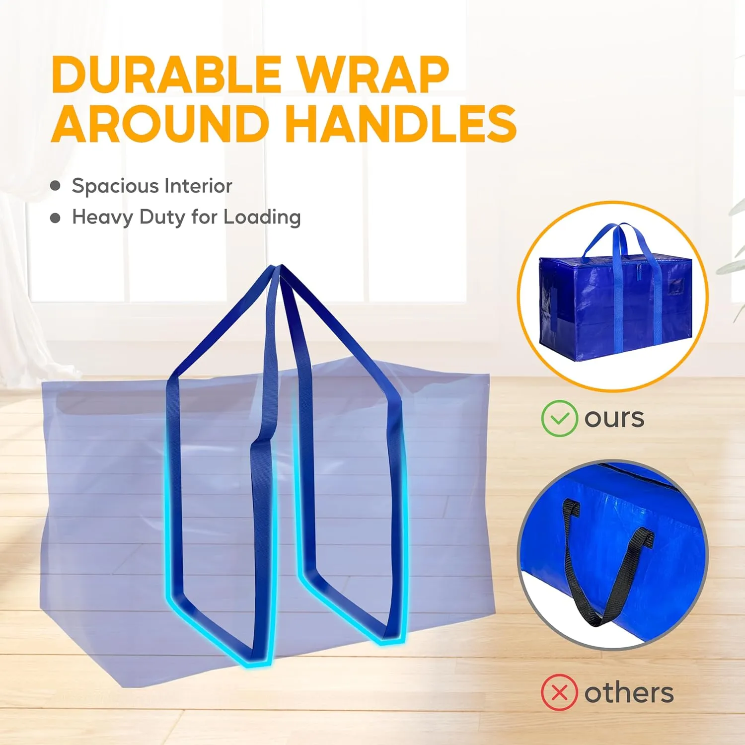 HealSmart 12 Pack Large Moving Bags with Zippers & Handles, Moving Supplies with lids, Heavy Duty Totes for Space Saving, Fold Flat, Moving and Storing, Blue