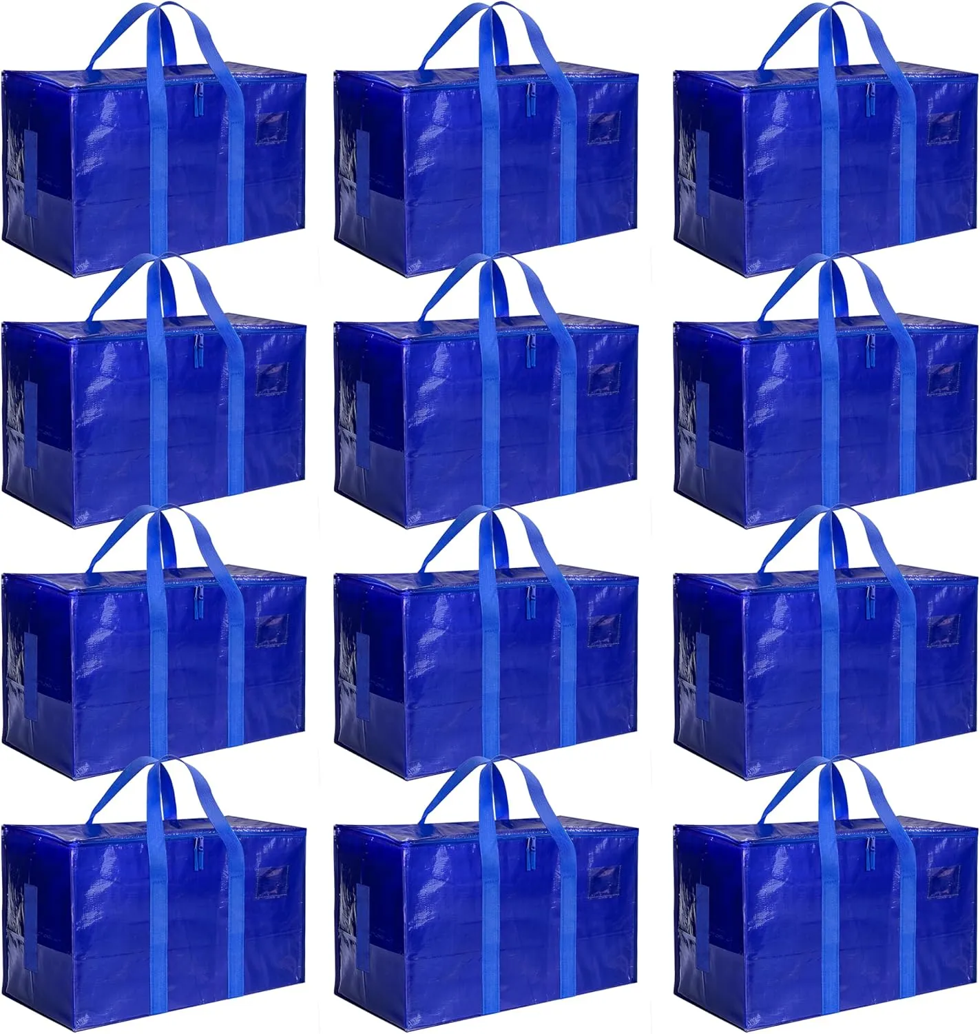 HealSmart 12 Pack Large Moving Bags with Zippers & Handles, Moving Supplies with lids, Heavy Duty Totes for Space Saving, Fold Flat, Moving and Storing, Blue