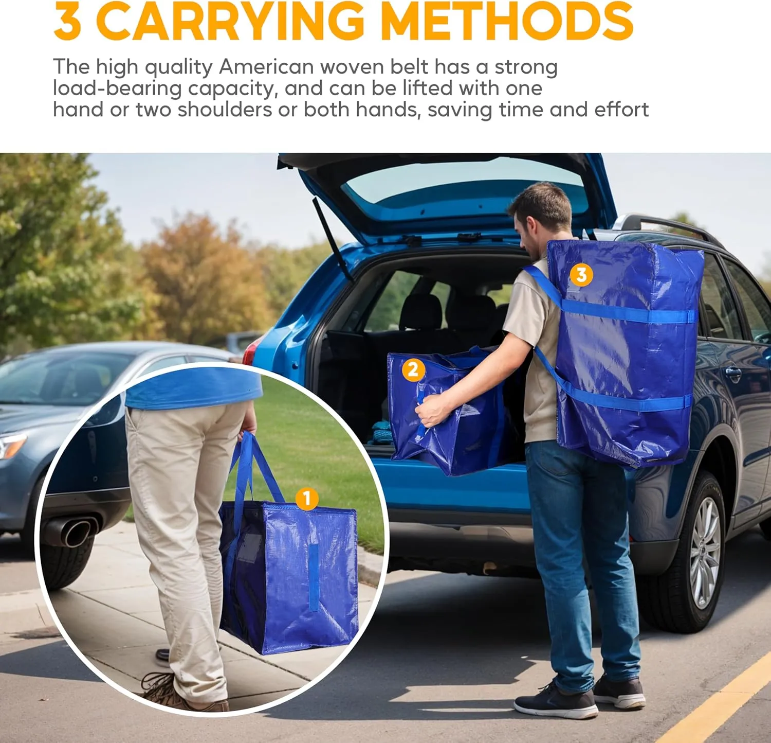 HealSmart 12 Pack Large Moving Bags with Zippers & Handles, Moving Supplies with lids, Heavy Duty Totes for Space Saving, Fold Flat, Moving and Storing, Blue