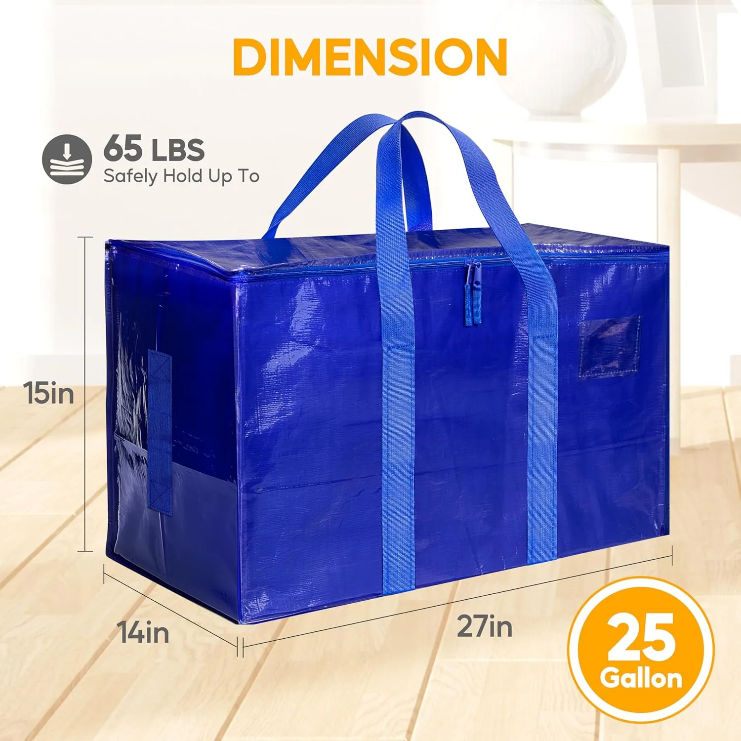 HealSmart 12 Pack Large Moving Bags with Zippers & Handles, Moving Supplies with lids, Heavy Duty Totes for Space Saving, Fold Flat, Moving and Storing, Blue