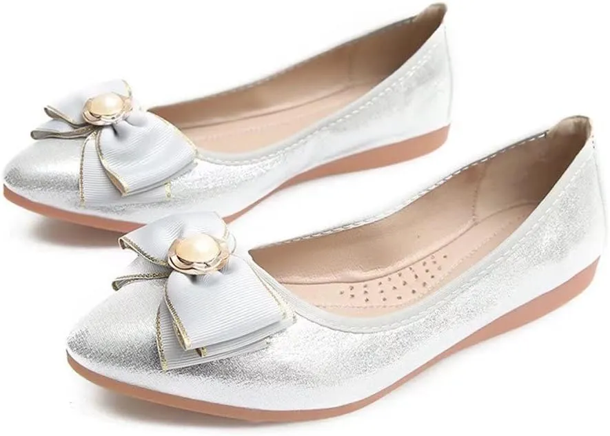 Hee grand Women Foldable Ballet Flats Bling Rhinestones Soft Leather Pointy Toe Flats Sparkle Wedding Dress Shoes Comfort Slip on Loafers Big Size
