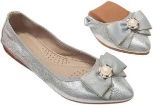 Hee grand Women Foldable Ballet Flats Bling Rhinestones Soft Leather Pointy Toe Flats Sparkle Wedding Dress Shoes Comfort Slip on Loafers Big Size