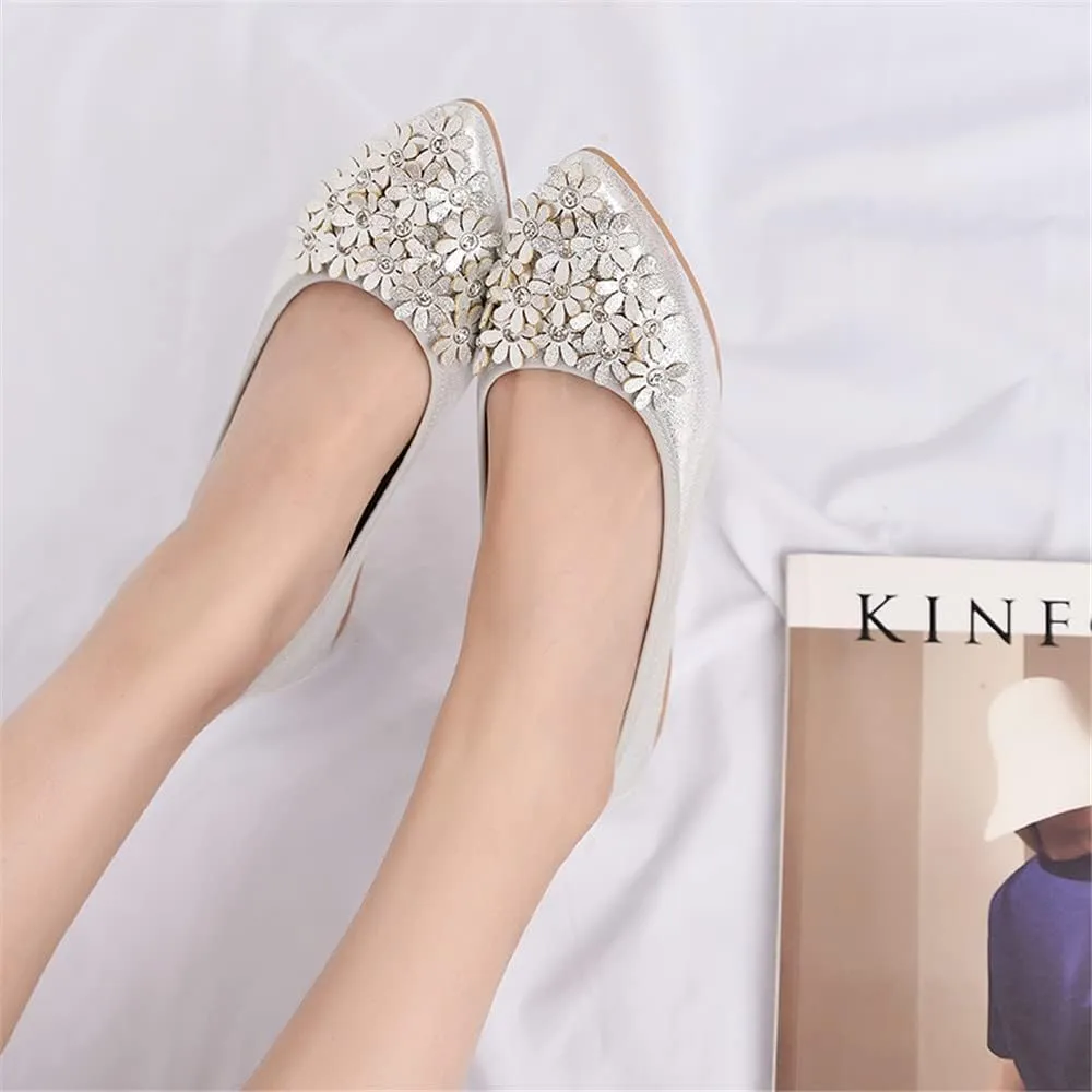 Hee grand Women Foldable Ballet Flats Bling Rhinestones Soft Leather Pointy Toe Flats Sparkle Wedding Dress Shoes Comfort Slip on Loafers Big Size