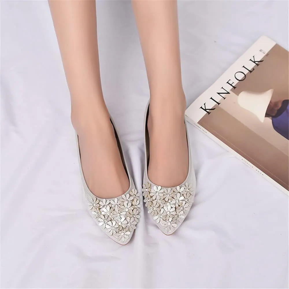 Hee grand Women Foldable Ballet Flats Bling Rhinestones Soft Leather Pointy Toe Flats Sparkle Wedding Dress Shoes Comfort Slip on Loafers Big Size