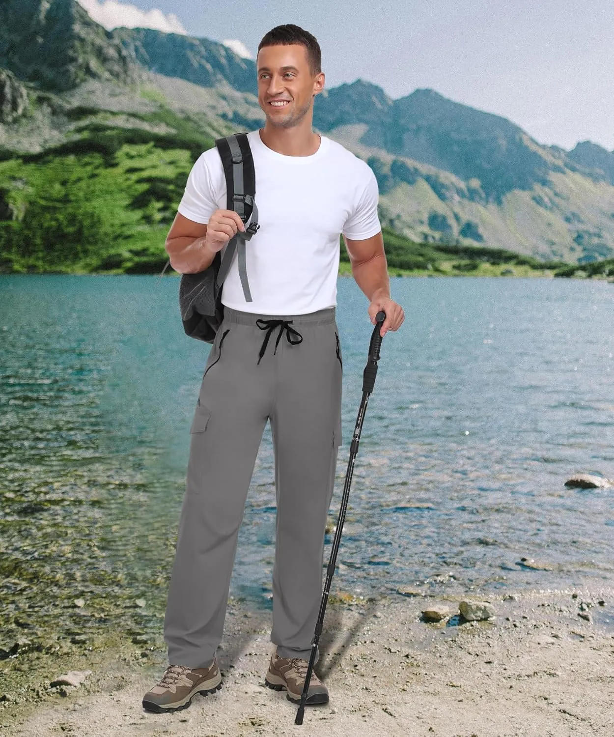 Hiking Pants Men Water Resistant Cargo Pants Lightweight Travel Pants with Zipper Pockets for Work Fishing Outdoor QYY24011