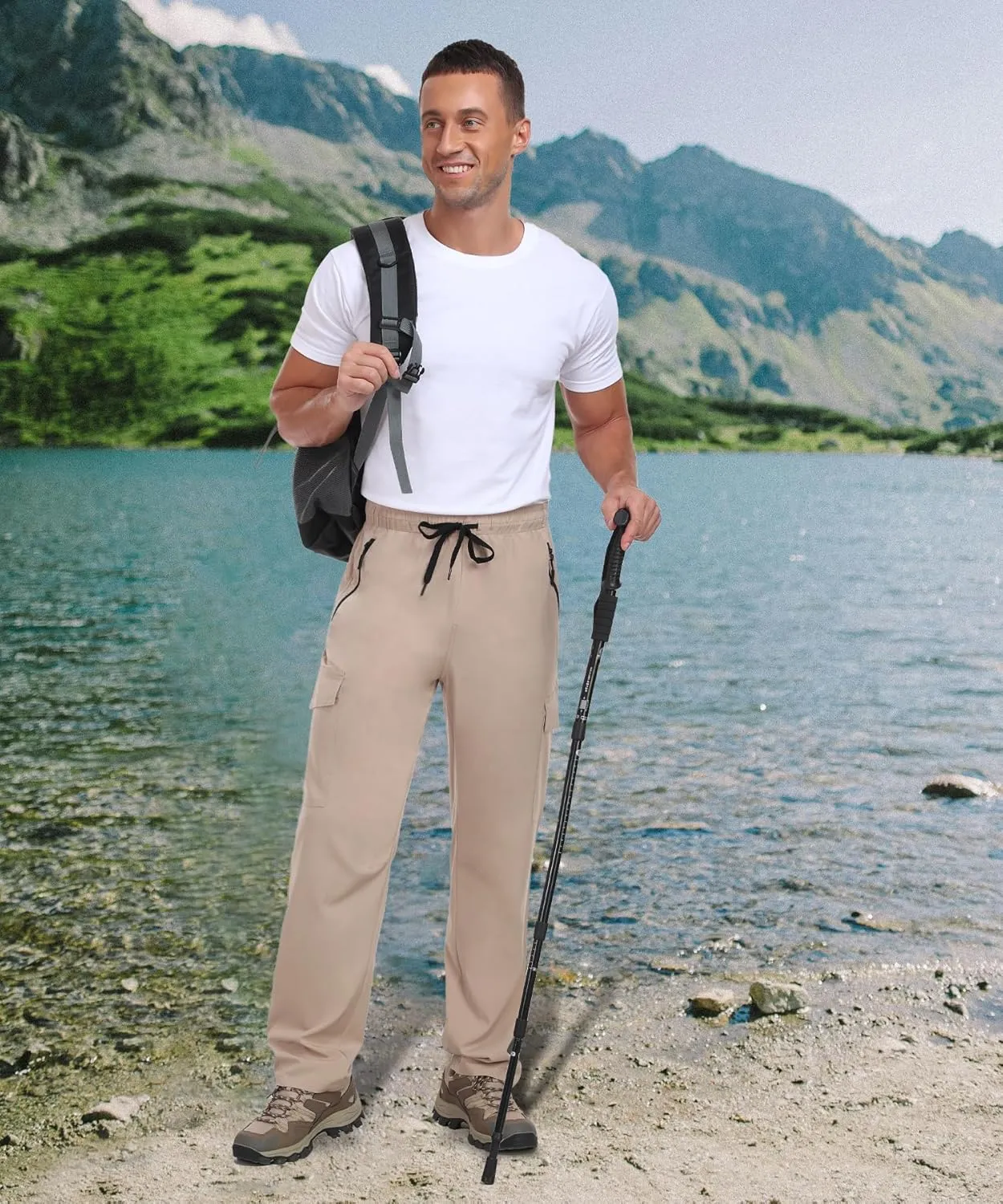Hiking Pants Men Water Resistant Cargo Pants Lightweight Travel Pants with Zipper Pockets for Work Fishing Outdoor QYY24011
