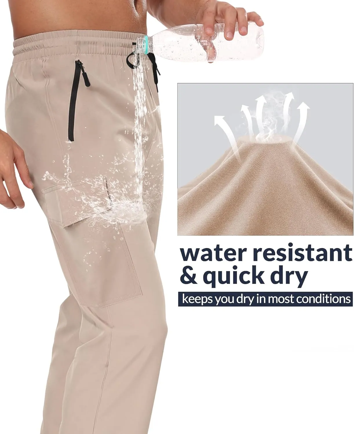 Hiking Pants Men Water Resistant Cargo Pants Lightweight Travel Pants with Zipper Pockets for Work Fishing Outdoor QYY24011