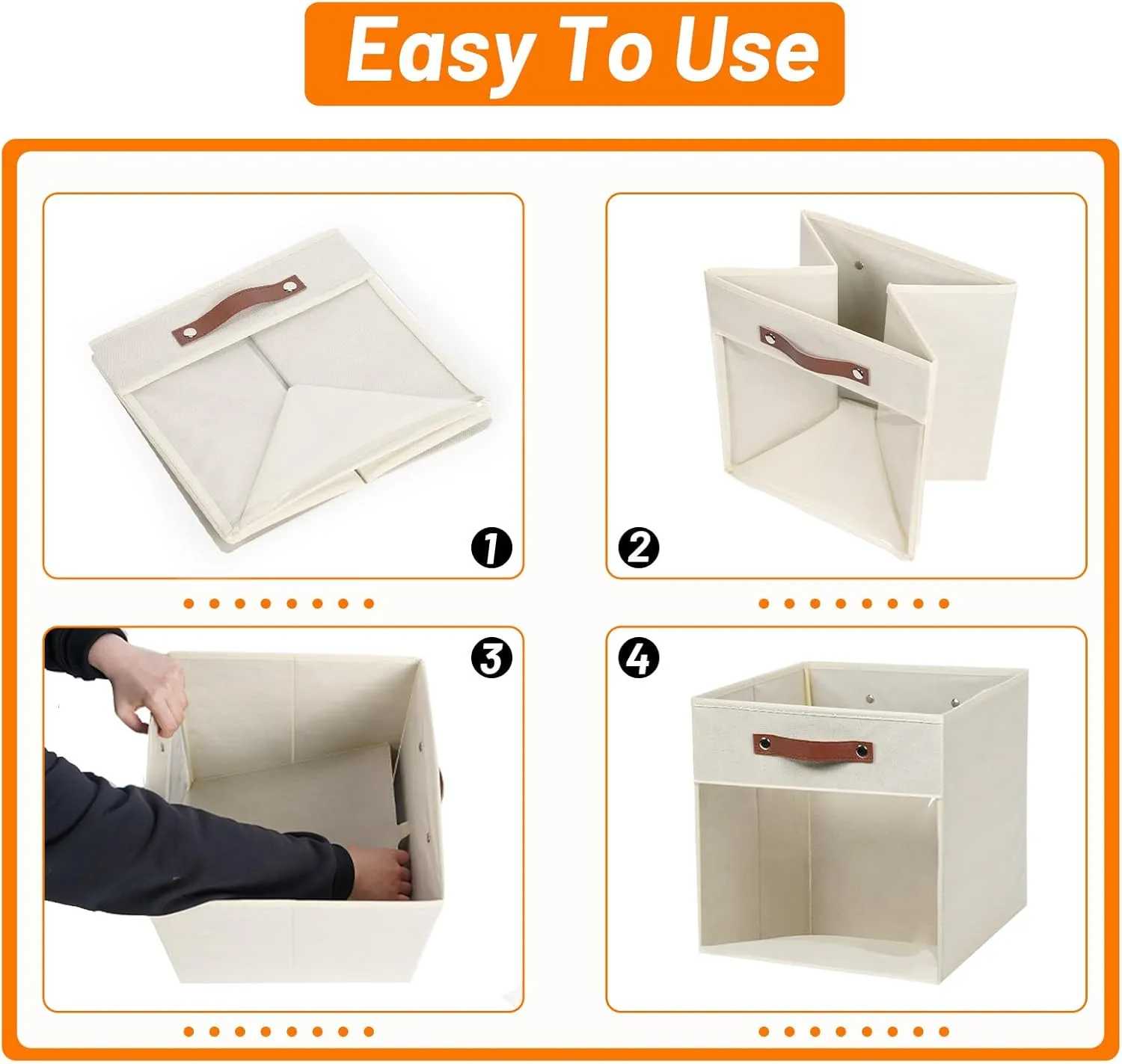 HNZIGE 13x13x13 Storage Cube Bins,Collapsible Storage Bins Fabric Cubes with Clear Windows, Cubby Decorative Cube Organizer Bin for Cube Storage Blanket Home (Cream 6PCS)