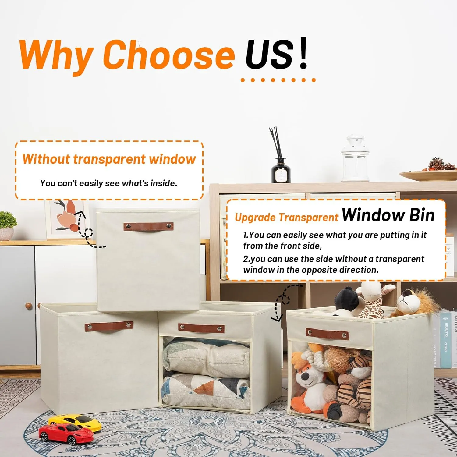 HNZIGE 13x13x13 Storage Cube Bins,Collapsible Storage Bins Fabric Cubes with Clear Windows, Cubby Decorative Cube Organizer Bin for Cube Storage Blanket Home (Cream 6PCS)