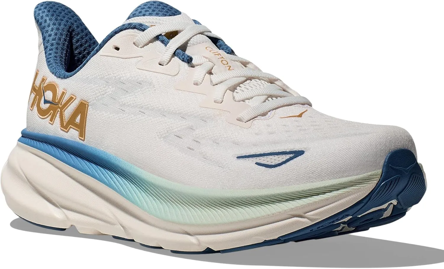 Hoka Men's Clifton 9 Sneaker, Frost/Gold, 8.5
