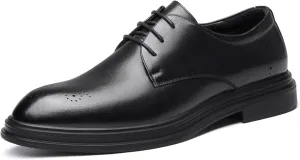 HOOENG Dress Oxford for Men Lace Up Brogue Round Toe Derby Shoes Vegan Leather Rubber Sole Low Top Anti-Slip Block Heel Party (Color : Black, Size : 9)