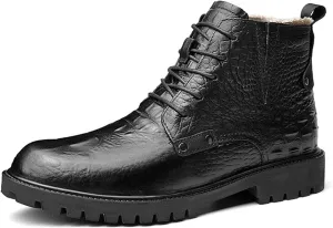 HOOENG Lace Up Boots for Men Derby with Buckle Crocodile Print Genuine Leather Non Slip Wearable Formal Dress (Color : Black Lined, Size : 8.5)