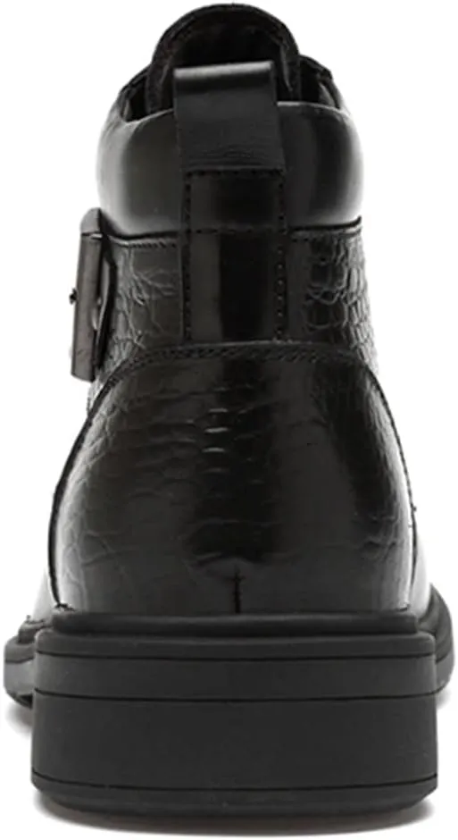 HOOENG Round Toe Boots for Men Derby Crocodile Print with Buckle Cowhide Leather Slip Resistant Wearable Non Slip Casual Stylish Dress