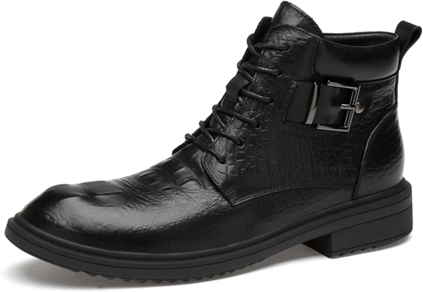 HOOENG Round Toe Boots for Men Derby Crocodile Print with Buckle Cowhide Leather Slip Resistant Wearable Non Slip Casual Stylish Dress