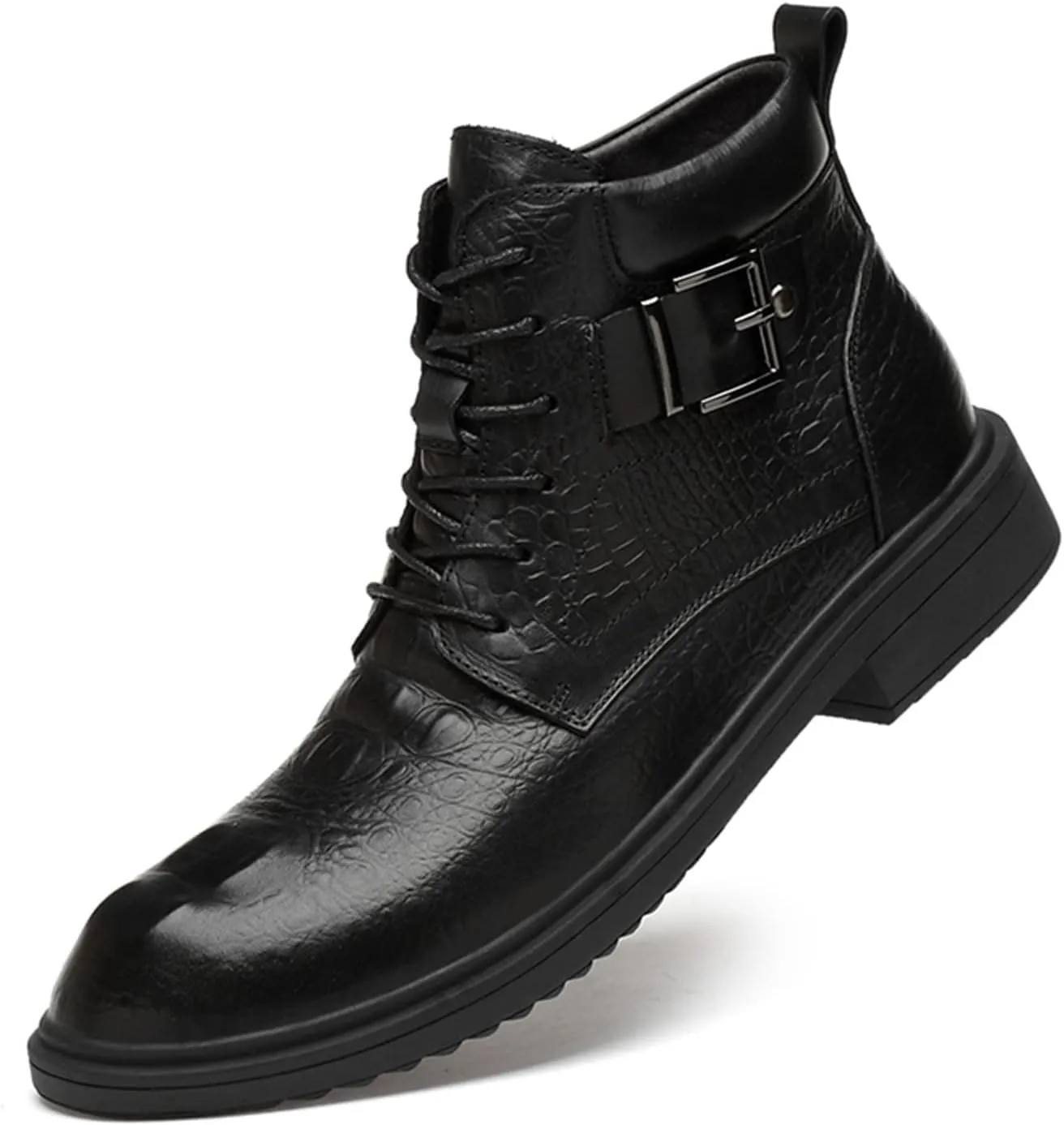 HOOENG Round Toe Boots for Men Derby Crocodile Print with Buckle Cowhide Leather Slip Resistant Wearable Non Slip Casual Stylish Dress